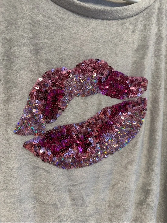 Victoria's Secret XL Gray Sweatshirt with Pink Sequin Kiss Lip - Picture 3 of 10